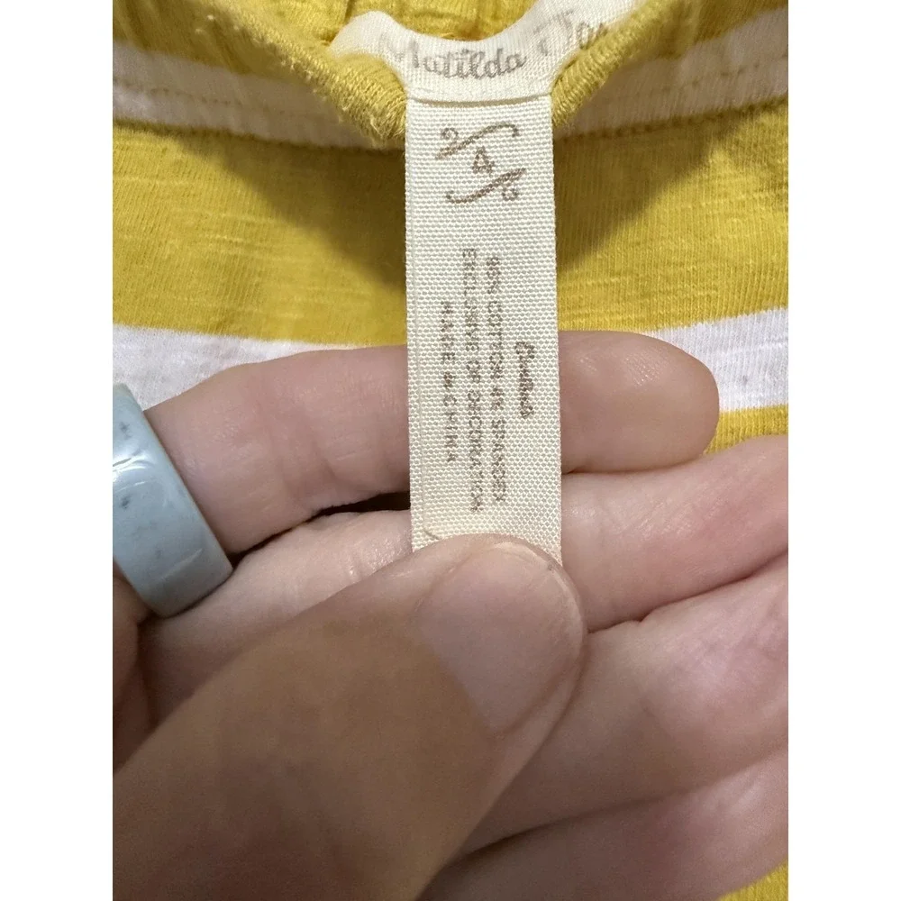 Matilda‎ Jane Capri Pants Girls 4 Yellow Stripe Ruffle Hem Blue Tie Jersey Knit